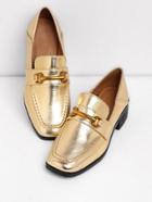 Shein Metallic Metal Detail Pu Block Heeled Shoes