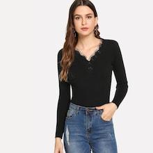 Shein Lace Panel Button Detail Jumper