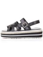 Shein Black Striped Trim Buckle Strap Pu Sandals