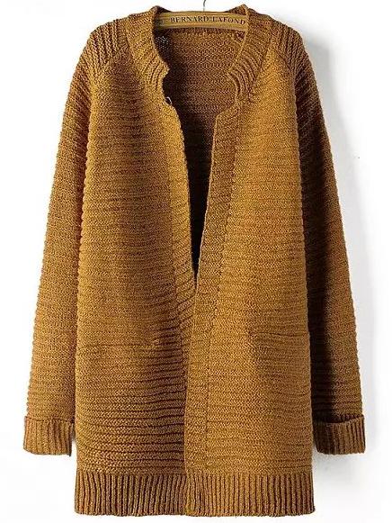 Shein Khaki Long Sleeve Striped Patterned Cardigan