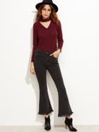 Shein Burgundy Cutout Front Ribbed Sweater