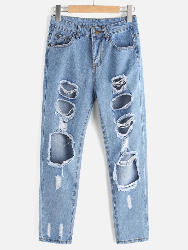 Shein Ripped Straight Cropped Jeans
