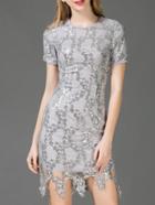 Shein Grey Gauze Sequined Embroidered Shift Dress