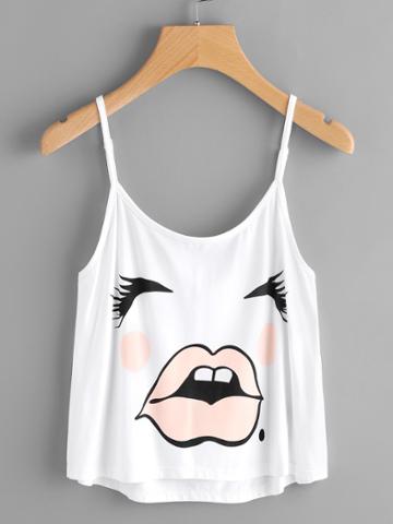 Shein Cartoon Face Print Cami Top