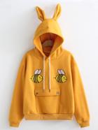 Shein Bee Embroidered Ear Hooded Sweatshirt