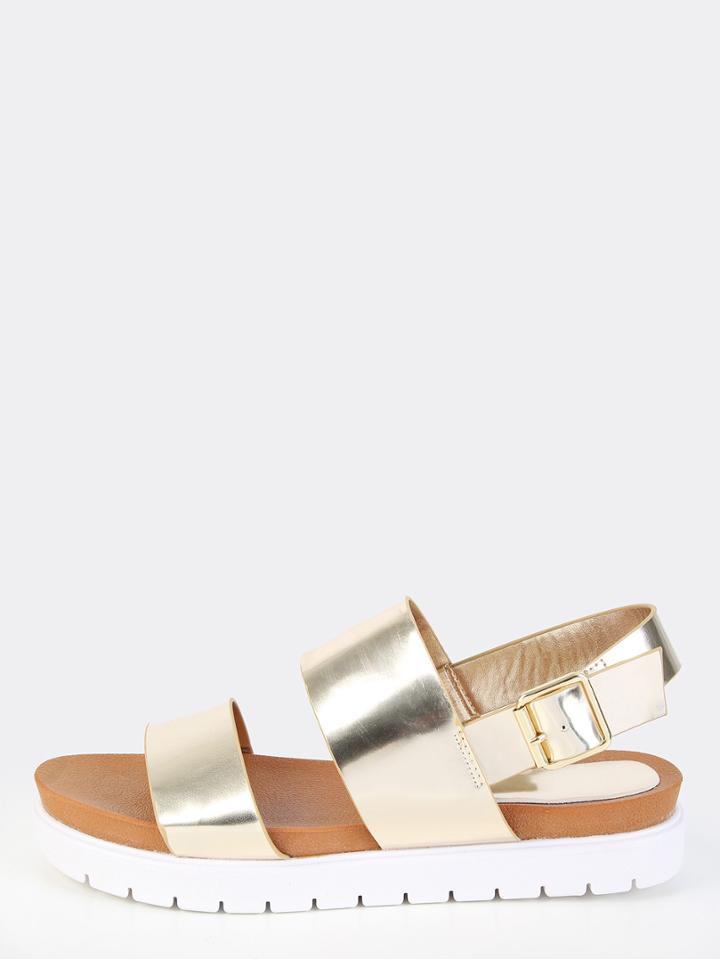 Shein Metallic Patent Double Strap Flatform Sandals Gold