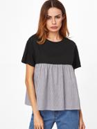 Shein Contrast Striped Trim Babydoll T-shirt
