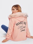 Shein Print Back Coat With Faux Fur Trim Hoodie