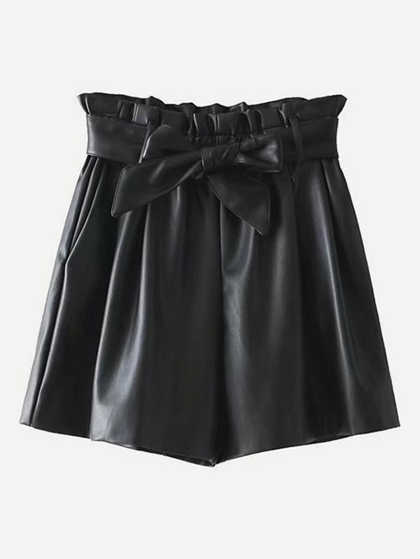 Shein Frill Waist Pu Shorts With Belt