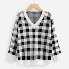 Shein V Neck Plaid Sweater