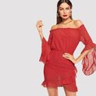 Shein Frilled Neck Flounce Sleeve Dot Mesh Dress