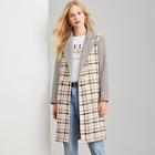 Shein Double Breasted Notched Neck Plaid Coat