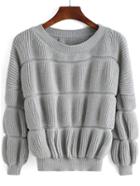 Shein Grey Round Neck Puff Sleeve Crop Sweater