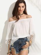 Shein White Off The Shoulder Crochet Bell Sleeve Blouse