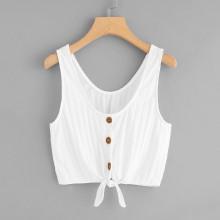 Shein Single Breasted Knot Hem Top