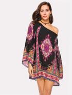 Shein Baroque Print Raglan Sleeve Tunic Dress