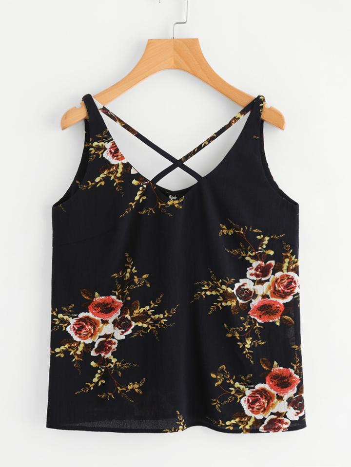 Shein Crisscross Floral Cami Top