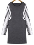 Shein Grey Round Neck Striped Slim Plus Dress