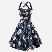 Shein Floral Print Straps Circle Dress