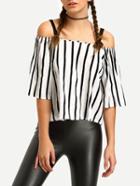 Shein Off The Shoulder Vertical Striped Top