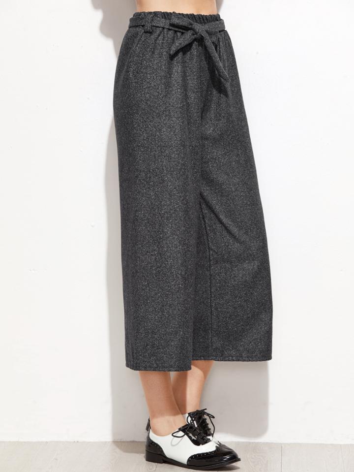 Shein Dark Grey Self Tie Wide Leg Pants