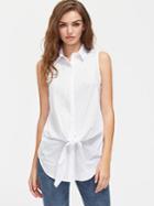 Shein Hidden Button Knot Front Dolphin Hem Shirt