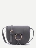 Shein Grey Nubuck Leather Metal Ring Flap Saddle Bag