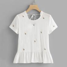Shein Sunflower Embroidered Ruffle Hem Top