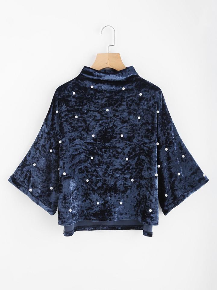 Shein Pearl Beading Kimono Sleeve Crushed Velvet Tee