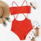 Shein Plus Crisscross Strap Detail Ribbed Bandeau Bikini Set