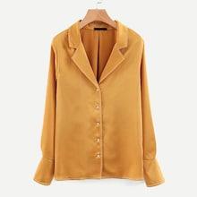 Shein Notched Neck Solid Satin Blouse