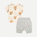 Shein Boys Wolf Print Tee With Shorts