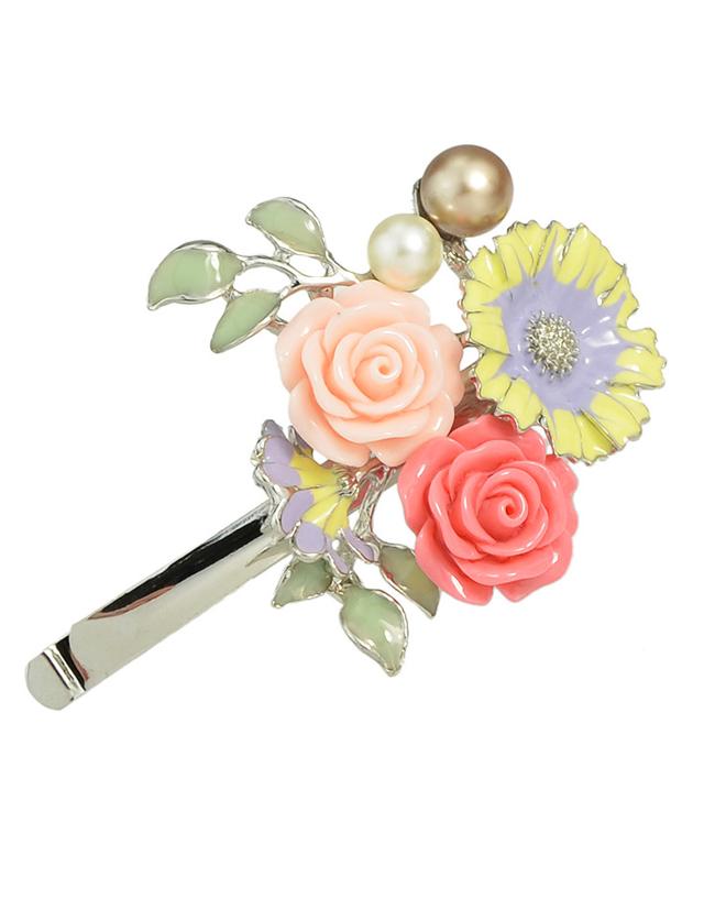 Shein Silver Enamel Flower Hair Clip