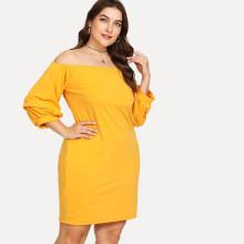 Shein Plus Gathered Sleeve Off Shoulder Dress