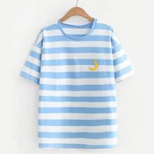 Shein Contrast Stripe Embroidered Tee