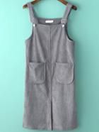 Shein Ribbed Split Corduroy Pale Grey Pinafore Dress