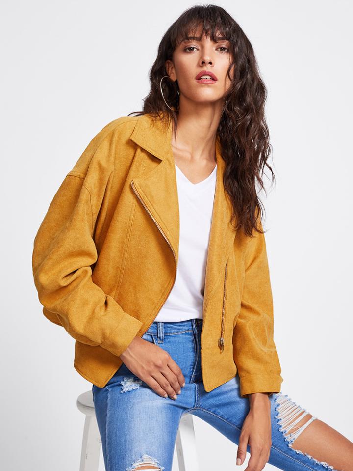 Shein Exaggerate Sleeve Asymmetric Zip Biker Jacket