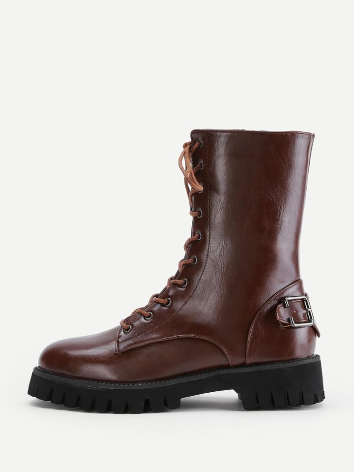 Shein Lace Up Side Zipper Pu Boots