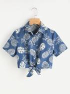 Shein Knot Front Pineapple Print Shirt