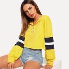 Shein O-ring Zip Front Crop Striped Hoodie