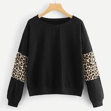 Shein Contrast Panel Leopard Sweatshirt