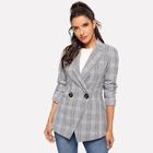 Shein Buttoned Front Plaid Blazer