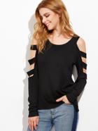 Shein Black Cold Shoulder Ladder Cutout Sleeve T-shirt