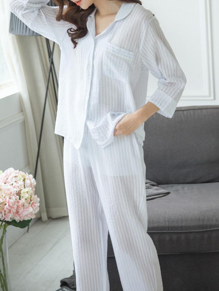 Shein Vertical Striped Shirt & Pants Pj Set
