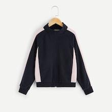 Shein Girls Raglan Sleeve Zip Front Colorblock Jacket