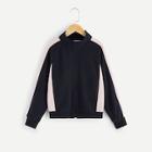 Shein Girls Raglan Sleeve Zip Front Colorblock Jacket
