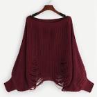 Shein Solid Distressed Dolman Sweater