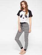 Shein Panda Print Top And Striped Pants Pajama Set