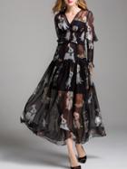 Shein V Neck Dogs Print Elastic-waist Dress