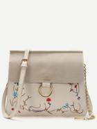 Shein White Embroidery Flap Shoulder Bag With Chain Detail
